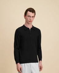 Woolline Zipped Polo Onyx Black
