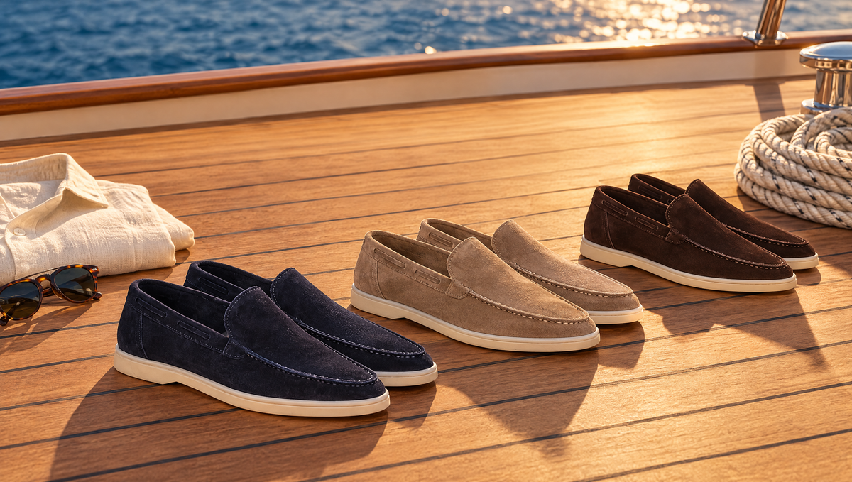 Yacht Loafers in navy, beige en donkerbruin suede